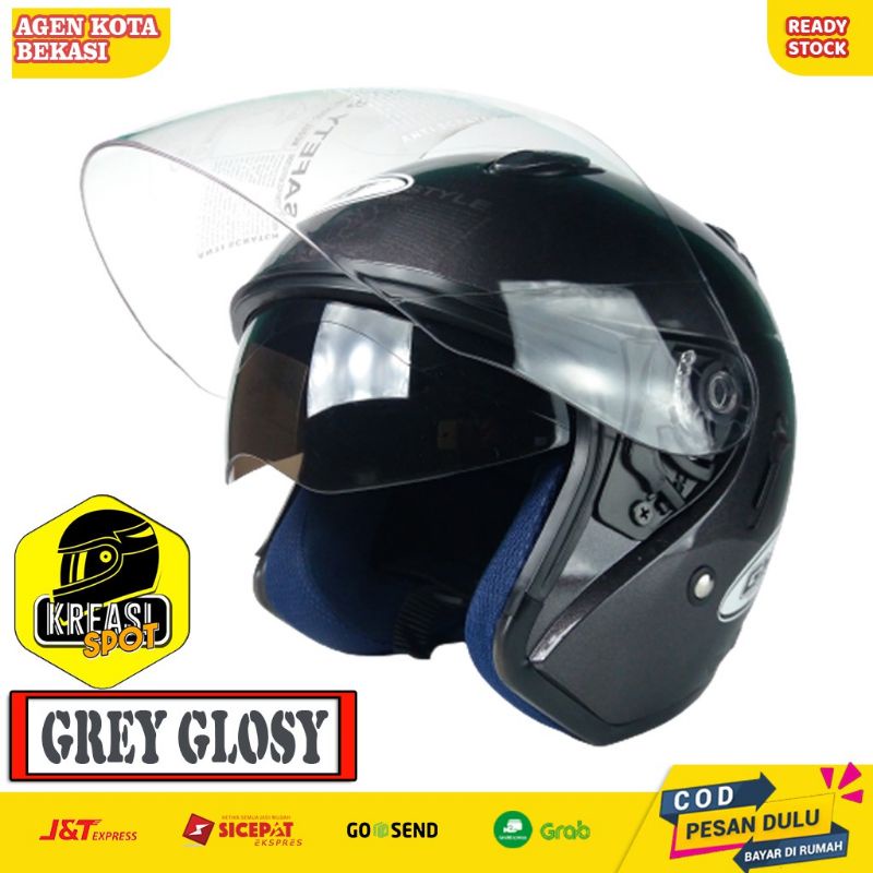 HELM SNI PRIA WANITA CEWEK COWOK DEWASA COUPLE LUCU ORIGINAL GMT CENTRO HALF FACE DOUBLE VISOR MURAH