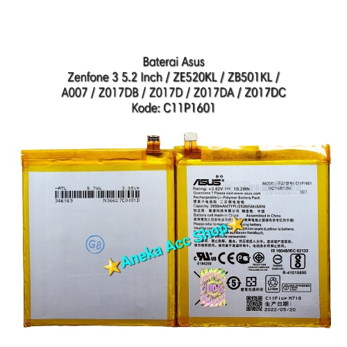 Baterai Battery Original Asus Zenfone 3 5.2 Inch ZB501KL ZE520KL A007 Z017D Z017DA Z017DB Z017DC C11