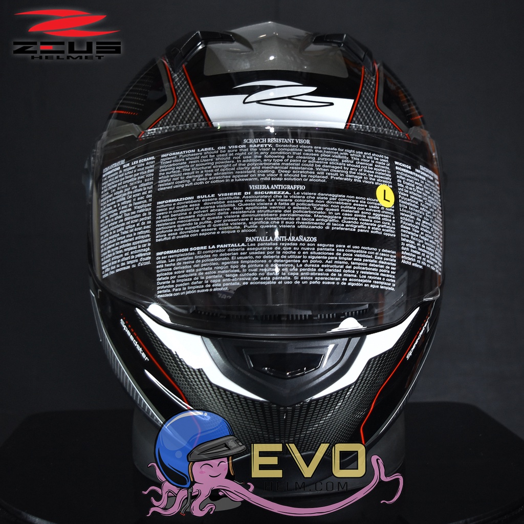 HELM ZEUS FULL FACE BLACK AL6 WHITE RED - FREE SMOKE VISOR ZEUS ORIGINAL ( ONGKIR 2KG )