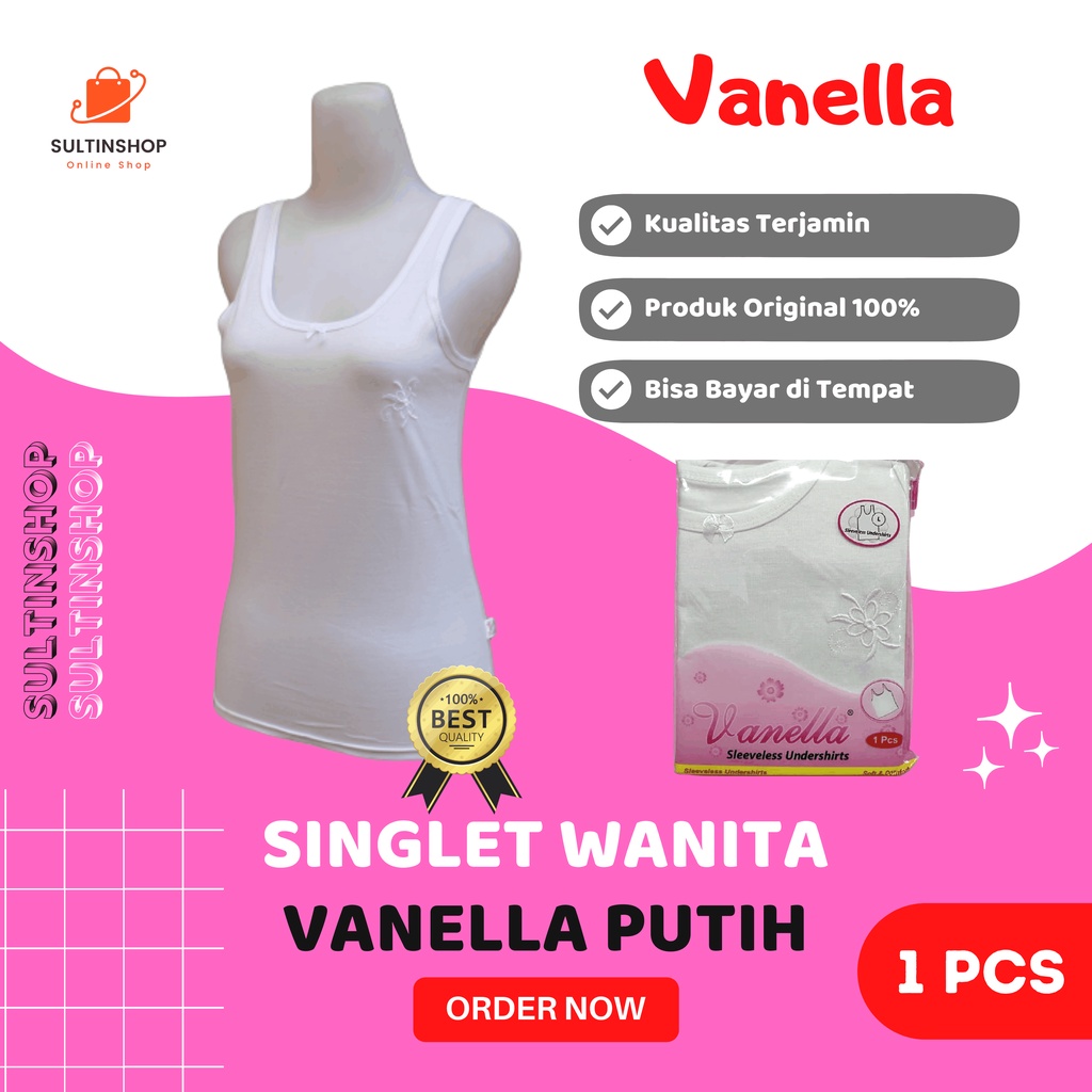 (1 Pcs) Tanktop Vanella Pakaian Kaos Dalam Kutang Wanita Dewasa Warna Putih Polos / Singlet Atasan P