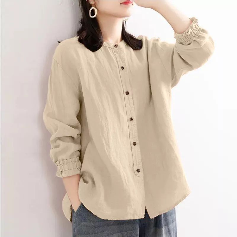 ZANZEA Blus wanita import Casual model kancing depan lengan panjang/Atasan wanita jumbo S-5XL Terbar