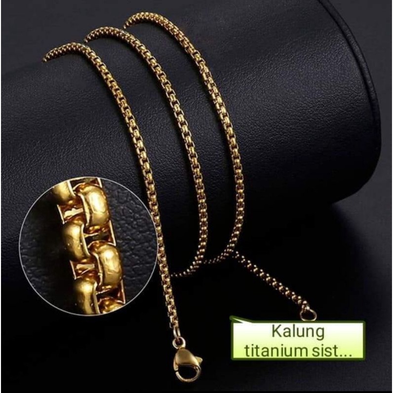 KALUNG TITANIUM HOLO EMAS MODEL BULAT BULAT PANJANG  FASHION PRIA WANITA