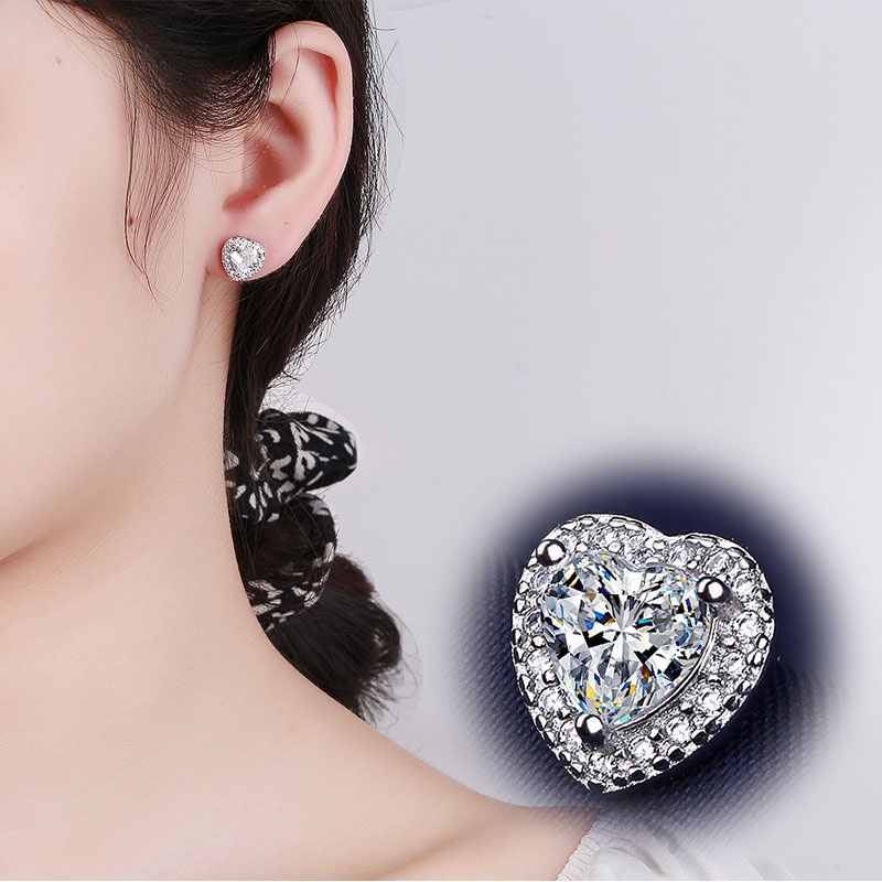 Set Anting Tusuk Bentuk Hati Hias Berlian Zircon Untuk Wanita