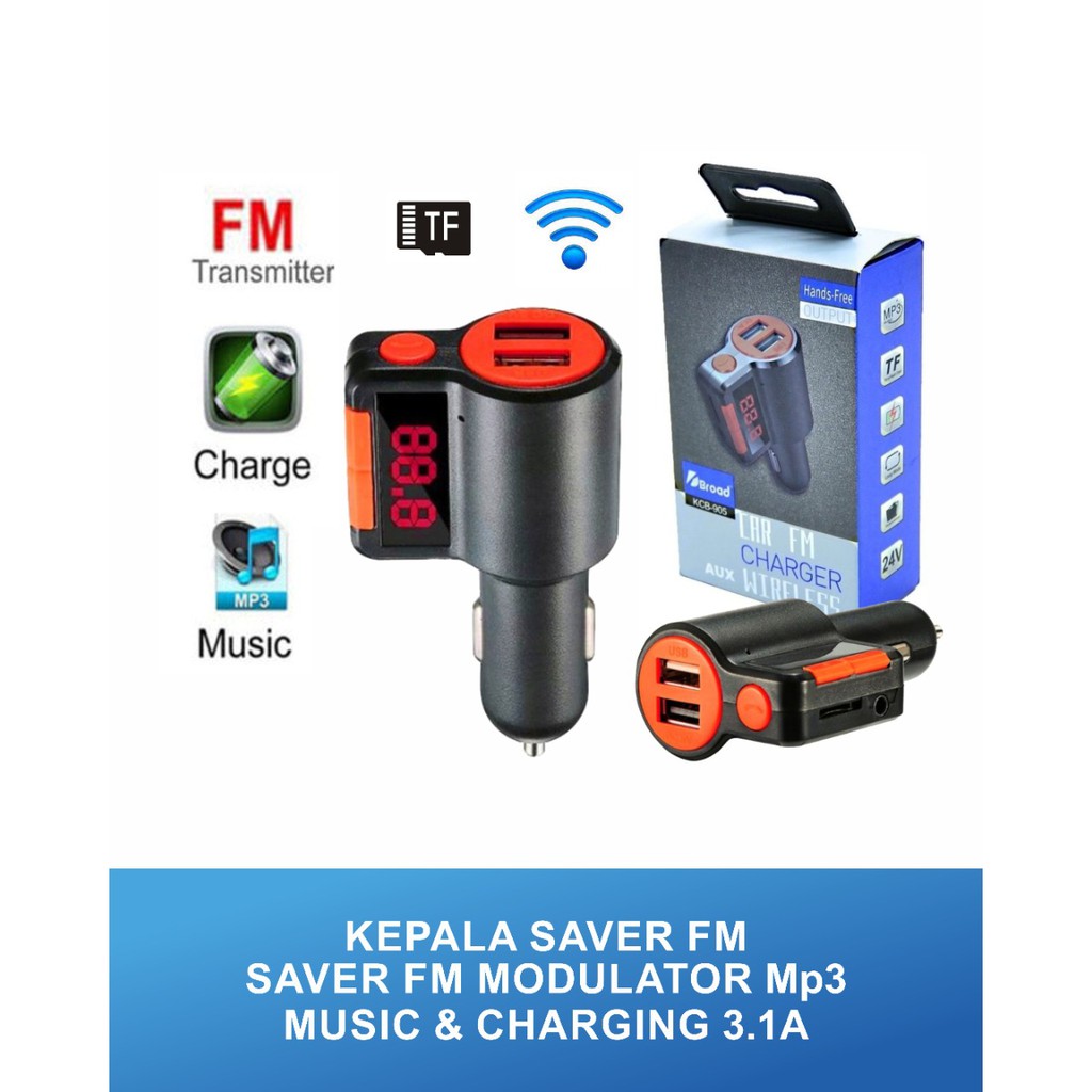 SAVER MODULATOR FM KCB-905 3.1A 2 PORT USB CHARGER MOBIL CAR