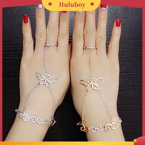 Hu Hu Hu Hu Hu Alat Bantu Pasang Kacamata♡ Gelang Cincin Rantai Desain Kupu-Kupu Hollow Mewah Untuk Wanita