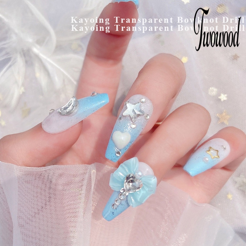 10pcs Charms Berlian Imitasi Bentuk Hati Dan Pita Untuk Dekorasi Nail Art