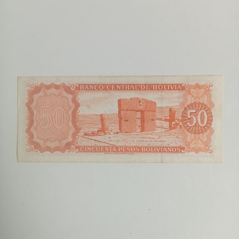 UANG BOLIVIA 50 PESO 1962 VF UTUH