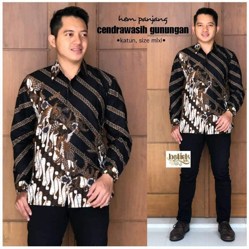 Batik Pria Lengan Panjang Gus Azmi BATIK AZMIL HRB026 motif KERATONAN Kode 002 size M L XL XXL Regul