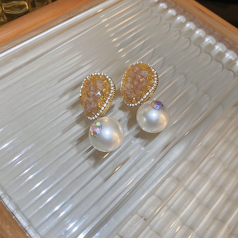 Anting Mutiara Berlian Imitasi Bentuk Geometris Gaya Retro Korea