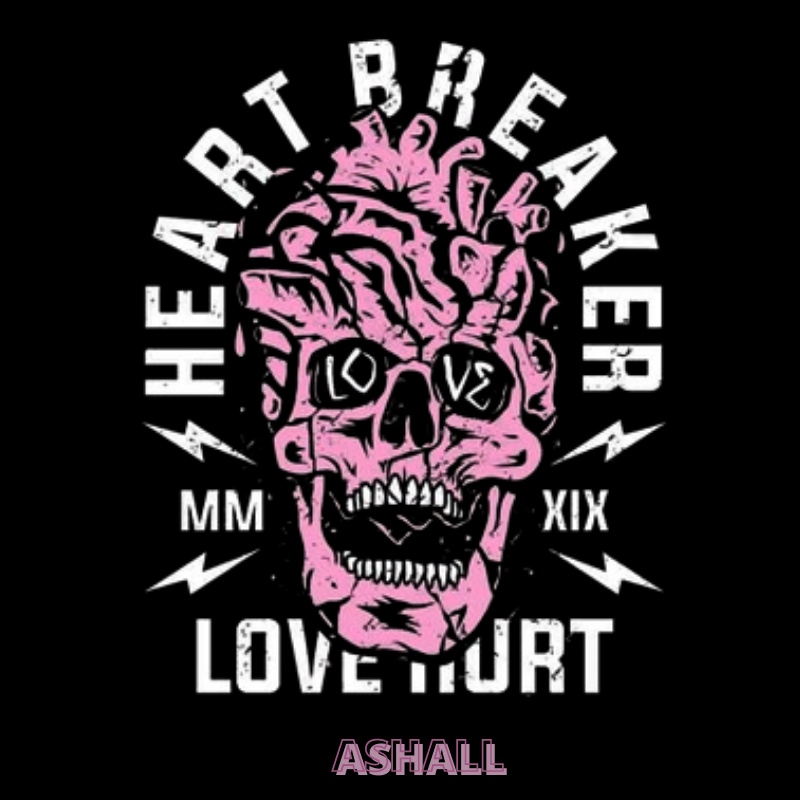 Ashall Project - Kaos Pria Heart Breaker Pink Skull Black 05