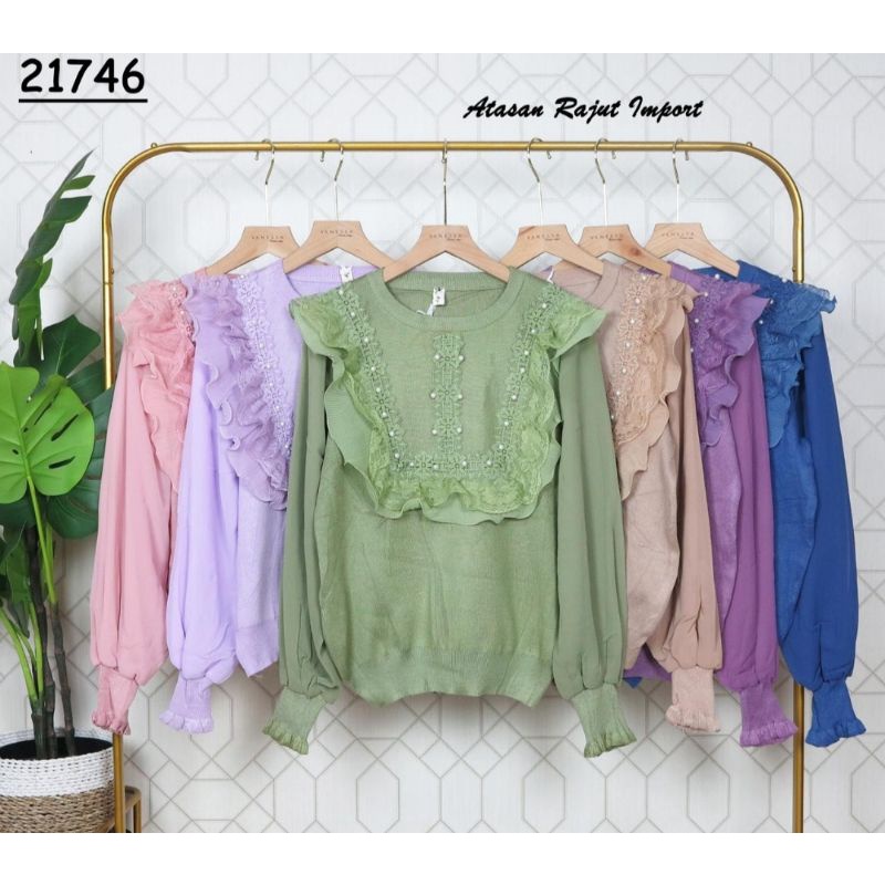 promo fhasion wanita-atasan rajut polos renda rempel dada brukat slimfit premium import/termurah