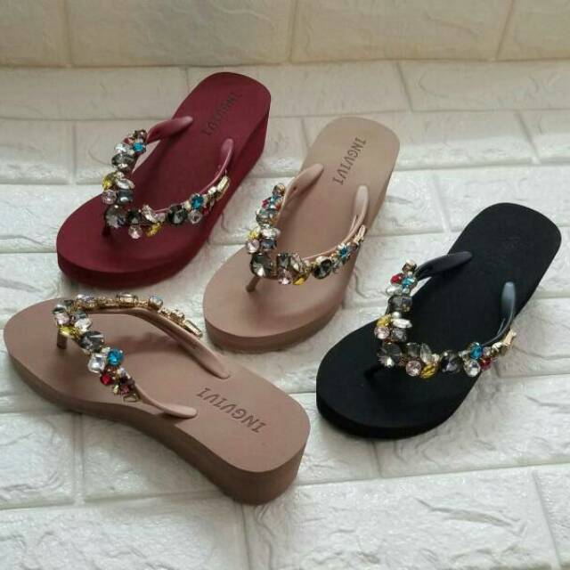 Sandal Jepit INGVIVI Swarovski Wedges 5cm