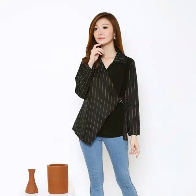 Chamele Kimono Blouse Wanita Motif Salur Symetry Bisa Busui 2213