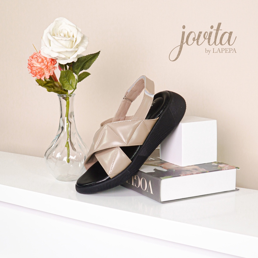 AVLINSTORE - tipe JOVITA Sepatu Sandal Wanita Wedges Model Ban dua Tali Silang Strap belakang Hak Tinggi Sole 4 cm