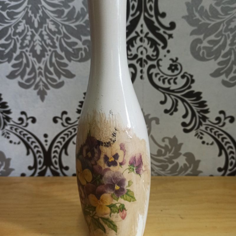 Botol antik keramik lukisan hand painted klasik bunga halus mulus