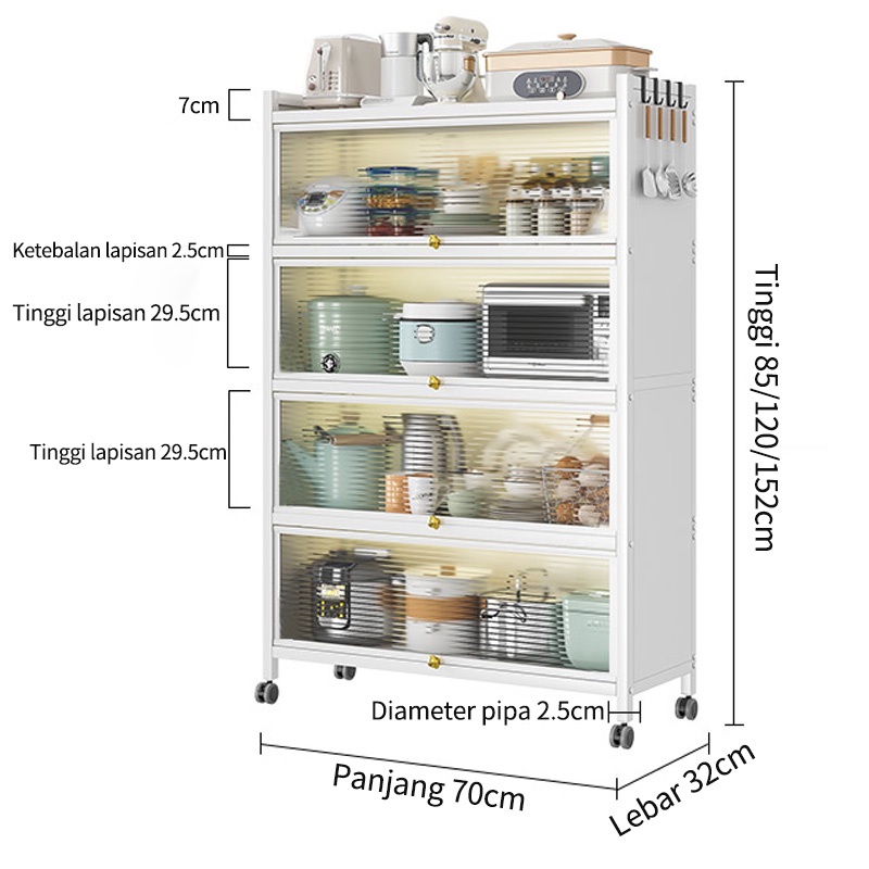 Rak Dapur Lemari Dapur Rak Oven Microwave Rak Penyimpanan Multi-layer Dengan Roda Pintu Pot Rack