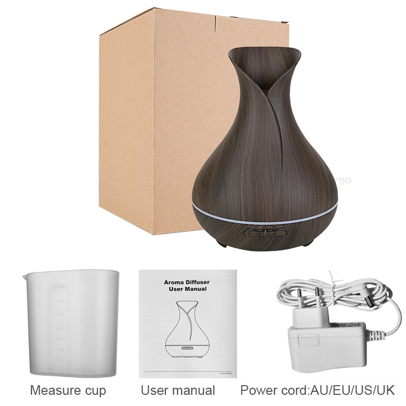 Ultrasonic Air Humidifier Aroma Essential Oil Diffuser 400ml with Wood Grain 7 Color LED Lights-6
