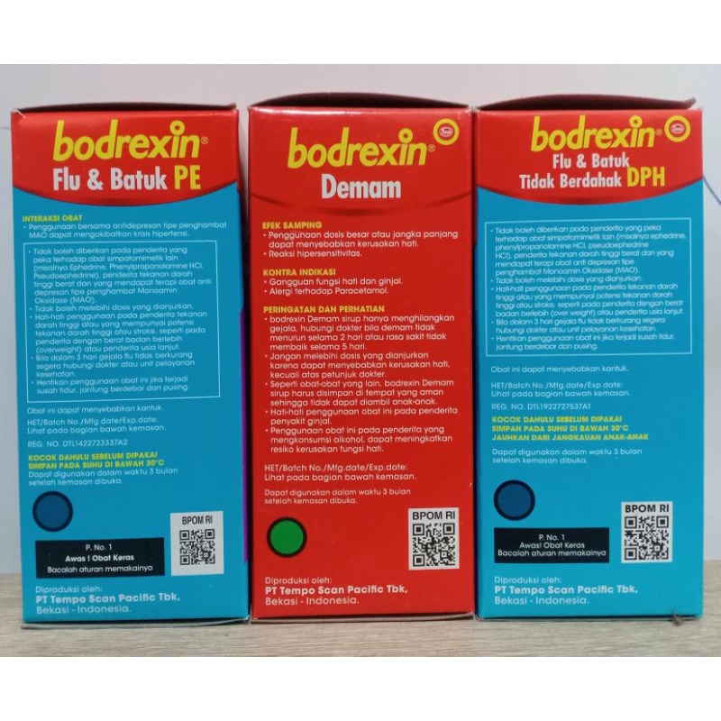 BODREXIN FLU DAN BATUK TIDAK BERDSHAK DPH 56 ML, FLU DAN BATUK PE 56 ML DAN BODREXIN DEMAM 60 ML