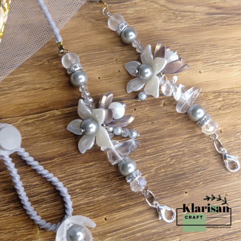 Strap masker LABRADOR | pengait hijab 2in1 | tali kalung stopper serut adjustable mutiara Kristal ba