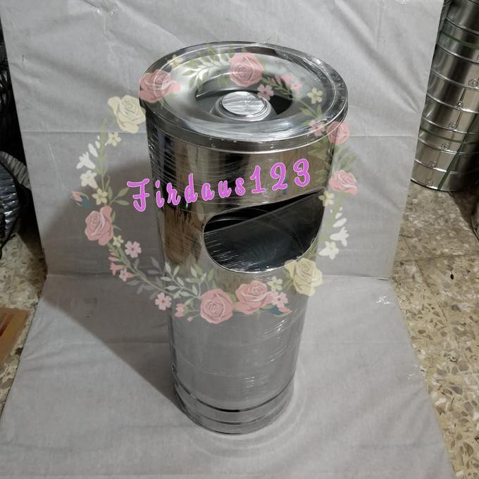 Tempat sampah asbak stainless / tong sampah asbak stainless
