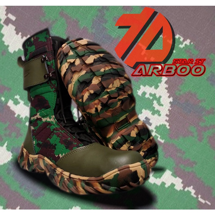 Promo Sepatu ARBOO PDL Titan Ninja Army TNI loreng resleting ujung besi Hijau