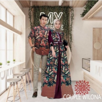 Set Baju Pakaian Kopel Muslim Lebaran Gamis Couple Terbaru 2022 Eid Baju Couple Batik Model  Wilona 