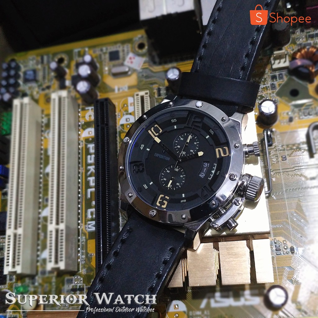 Jam Tangan Pria Keren Kulit Expedition E 6381 Silver Original BEST SELLER