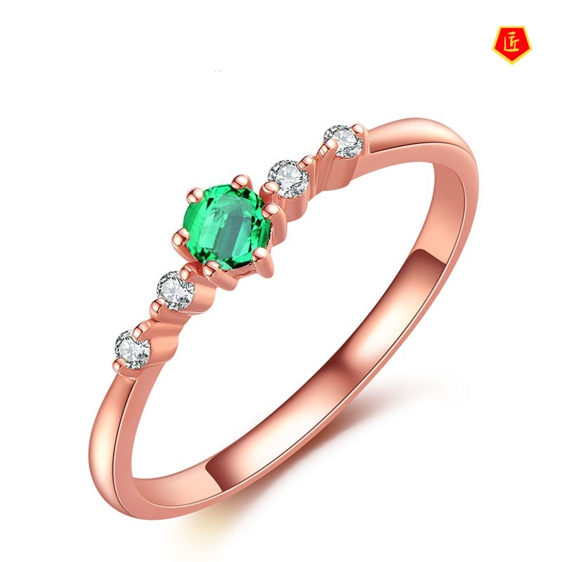 [Ready Stock]Elegant Personality Green Gem Rose Gold Ring