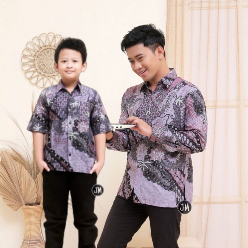 Atasan Batik Couple Ayah anak warna ungu Lilac S M L XL XXL