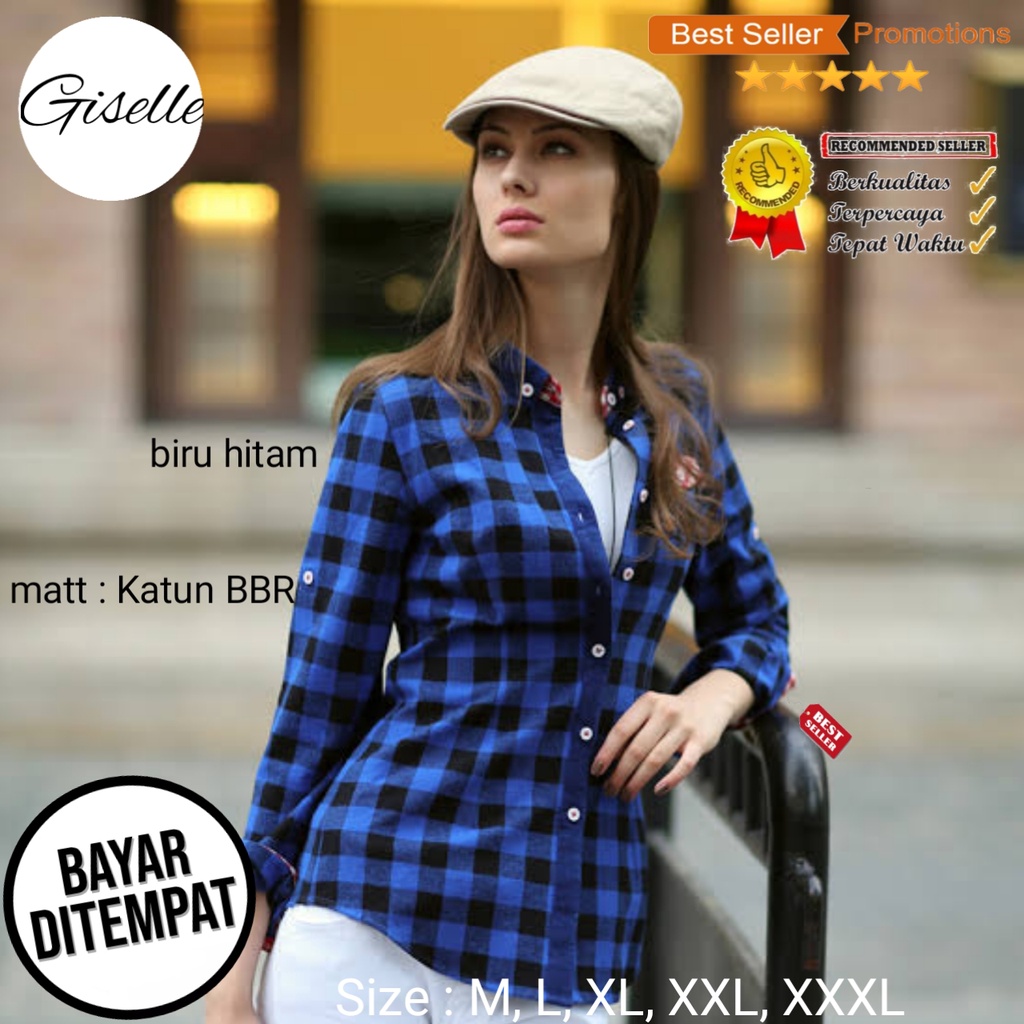 GSL KEMEJA WANITA CASUAL JUMBO KOREA LENGAN PANJANG IMPORT POLOS KOTAK KOTAK OVERSIZE Baju Kemeja Atasan Wanita Hitam Puith Terbaru 2021 Kekinian Viral-4