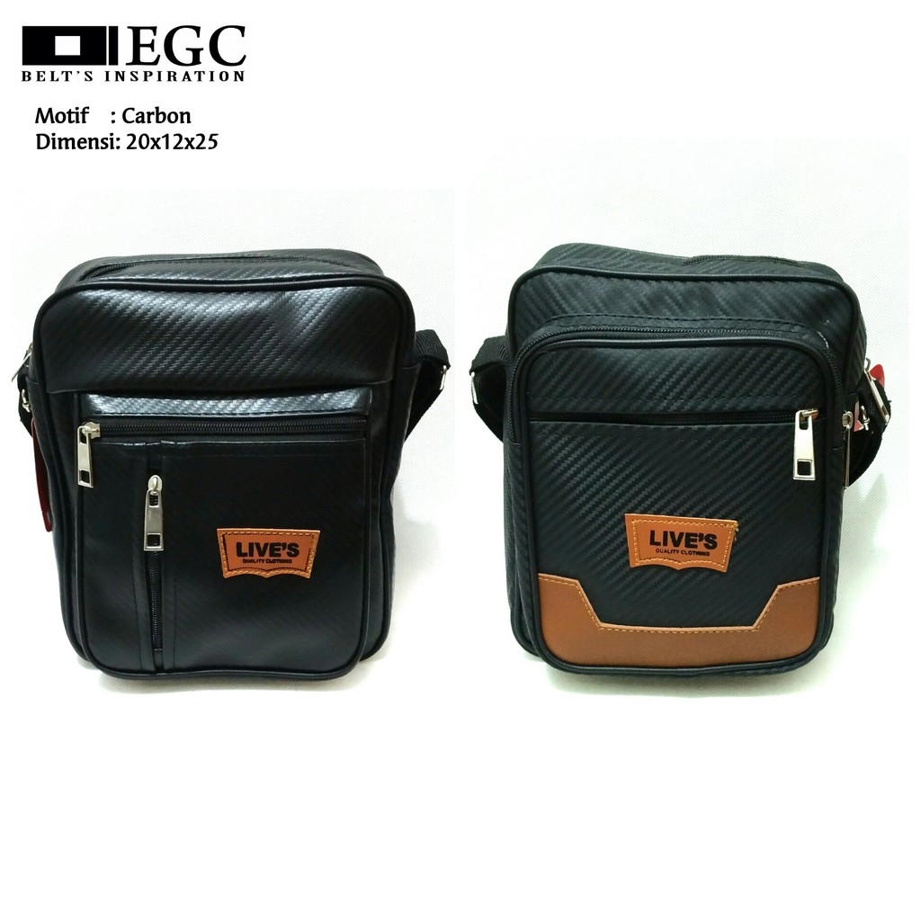 Tas Slempang Kulit Pria Sling Bag Cowok Travel Bag Laki Tas Kecil Cowo Selempang carbon - TAS-CARBON