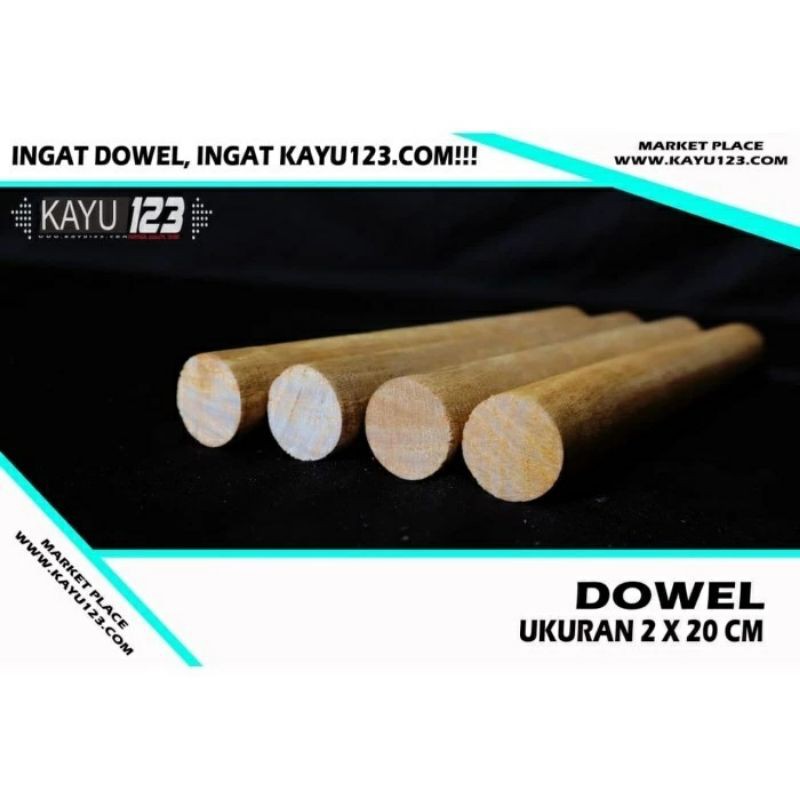 DOWEL KAYU STIK KAYU BULAT GAGANG SAPU 2 CM X PANJANG 20 CM