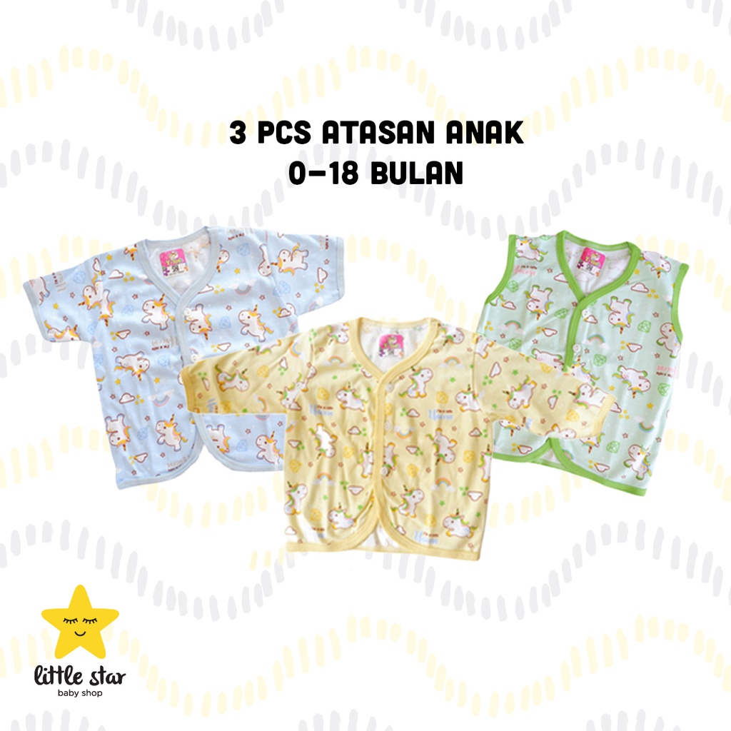 Y Lin 3 PCS Kaos Atasan Anak Bayi Berkancing | Lengan Panjang Pendek Kutungan Tanpa Lengan Cewek Cowok