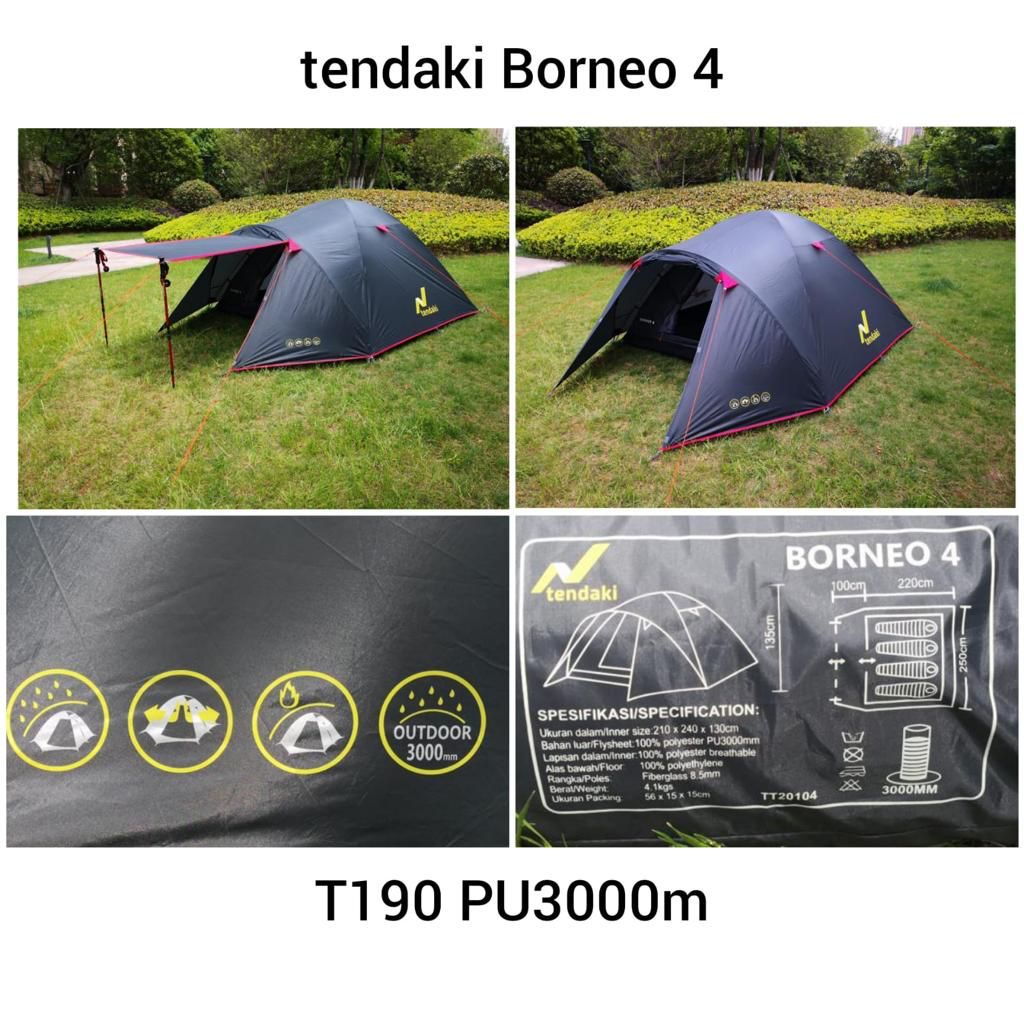 Tenda Borneo 4 | TENDAKI Borneo 4 | Tenda Camping 4 orang | Borneo 4 | Double layer | DARK GREY Tend