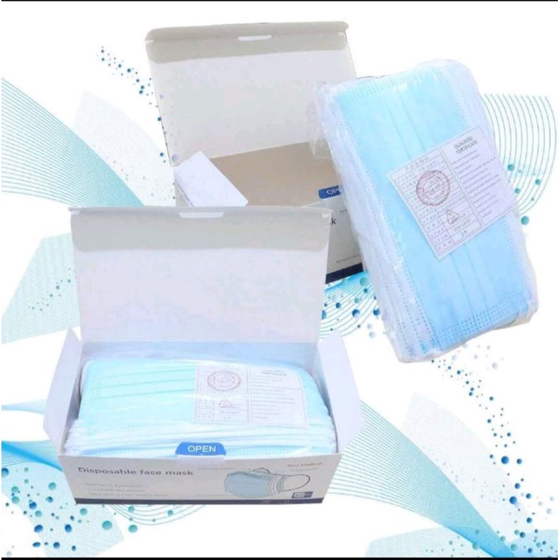 MASKER EARLOOP 3 PLY HITAM &amp; BIRU ISI 50 PCS / BOX ...FREE BOX