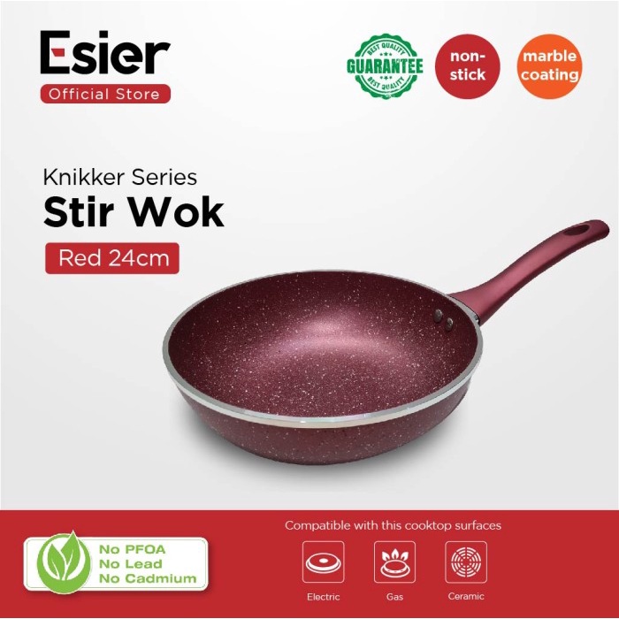 Esier Stir Wok - Wajan Penggorengan Lapis Marble Cooking Pan 24Cm - Abu-Abu _Art