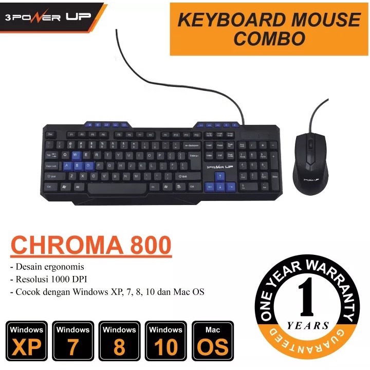 Keyboard Mouse Combo Power UP Chroma 800 MultiMedia Wired - Garansi Resmi 1 Tahun