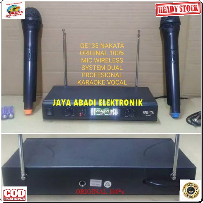 G135 ORIGINAL MIC NAKATA SEPASANG KARAOKE MIKROPHONE WIRELESS DAOBLE DUAL MIC PRO SUARA AUDIO SOUND SISTEM PROFESIONAL PANGGUNG DJ STUDIO 2 CHANNEL BISA DIPAKAI KESEGALA ALAT AUDIO YANG PENTING LUBANG JEKNYA SAMA MENGGUNAKAN BATERAI A2