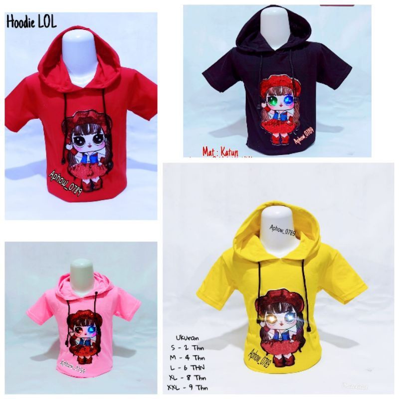 kaos Hoodie anak Perempuan LED LOL Hoodie LOL UK 2-10TAHUN