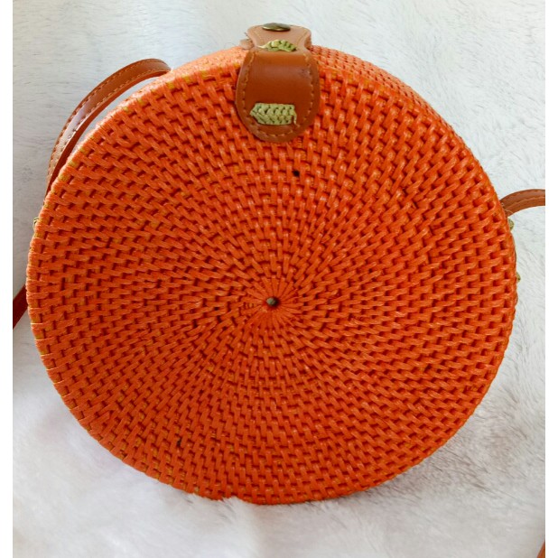 Sale Cuci Gudang Tas Rotan Bulat Warna Ungu Hitam Cream Orange Hijau Diameter 15cm dan 20cm