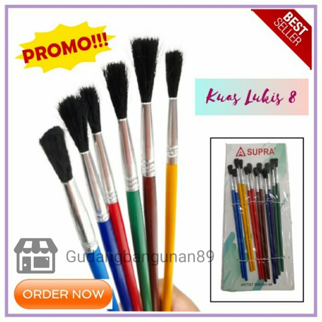 

Kuas Lukis Cat Air Akrilik Acrylic 6 8 10 In/Kuas Gambar Warna Warni SUPRA