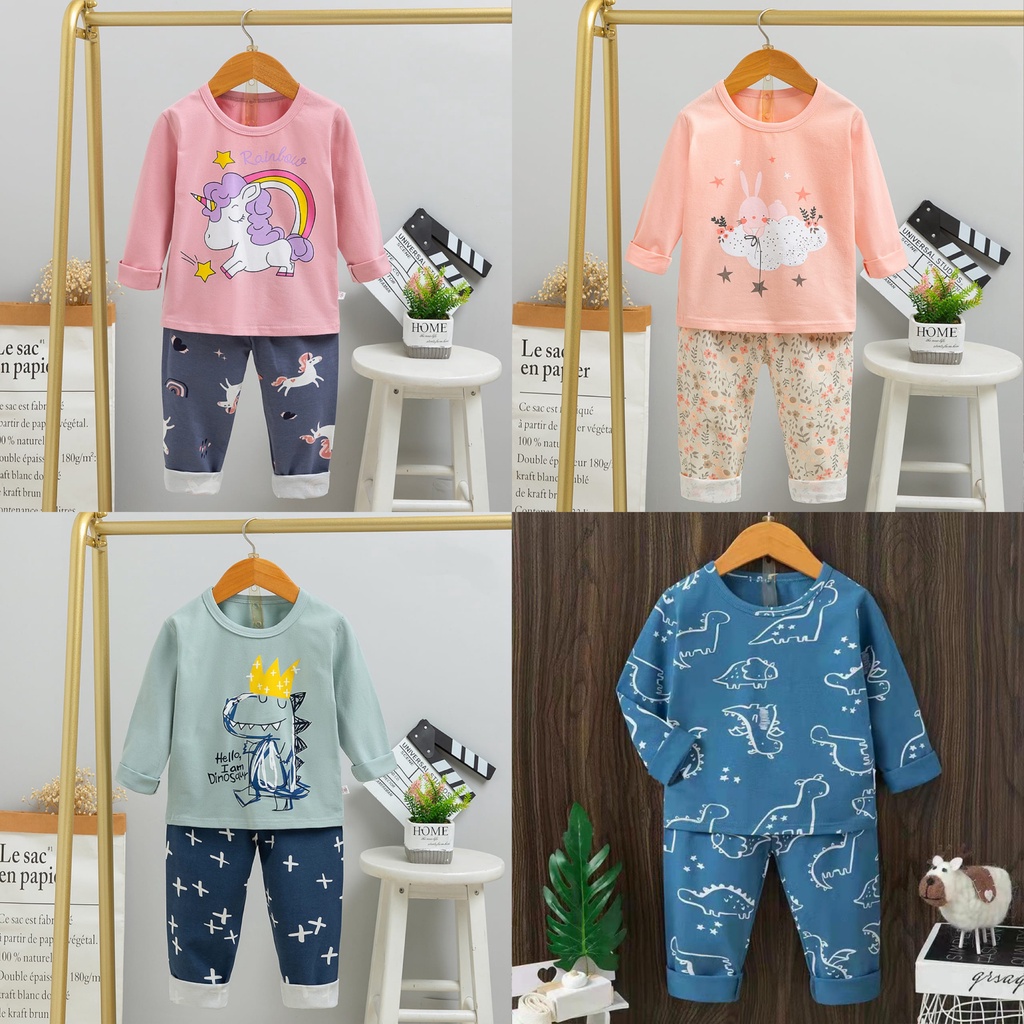 piyama anak lengan panjang 1-6 tahun kaos adem import cewek cowok balita