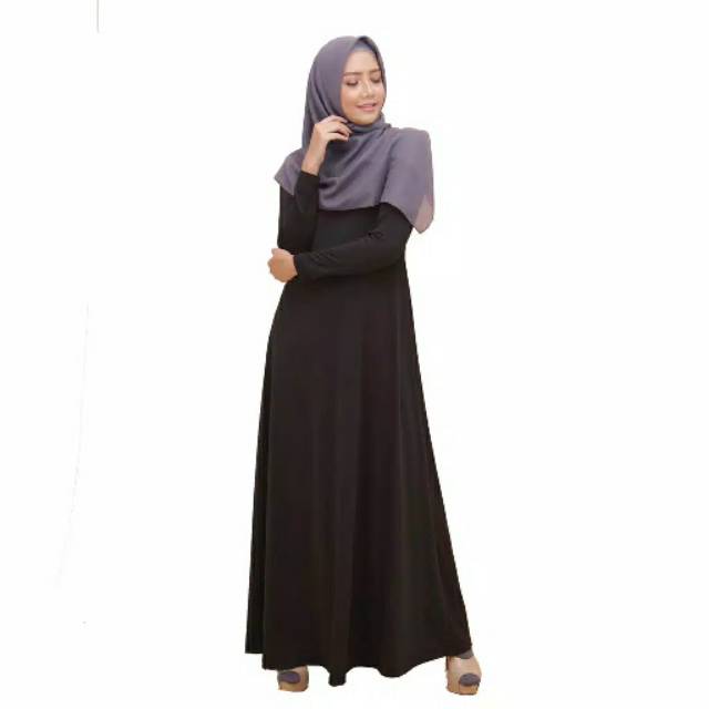 Gamis Elzatta polos hitam bahan spandex Gamia Azra 801