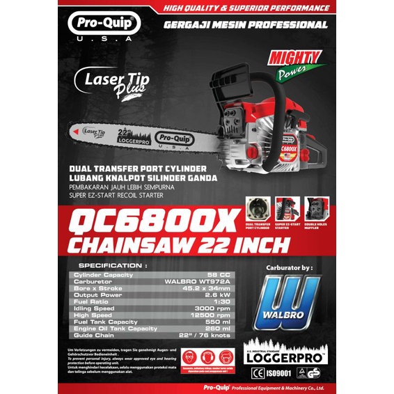 mesin gergaji pro-quip bar baja 22 inch / chain saw pro-quip bar baja 22 inch / mesin senso pro-quip