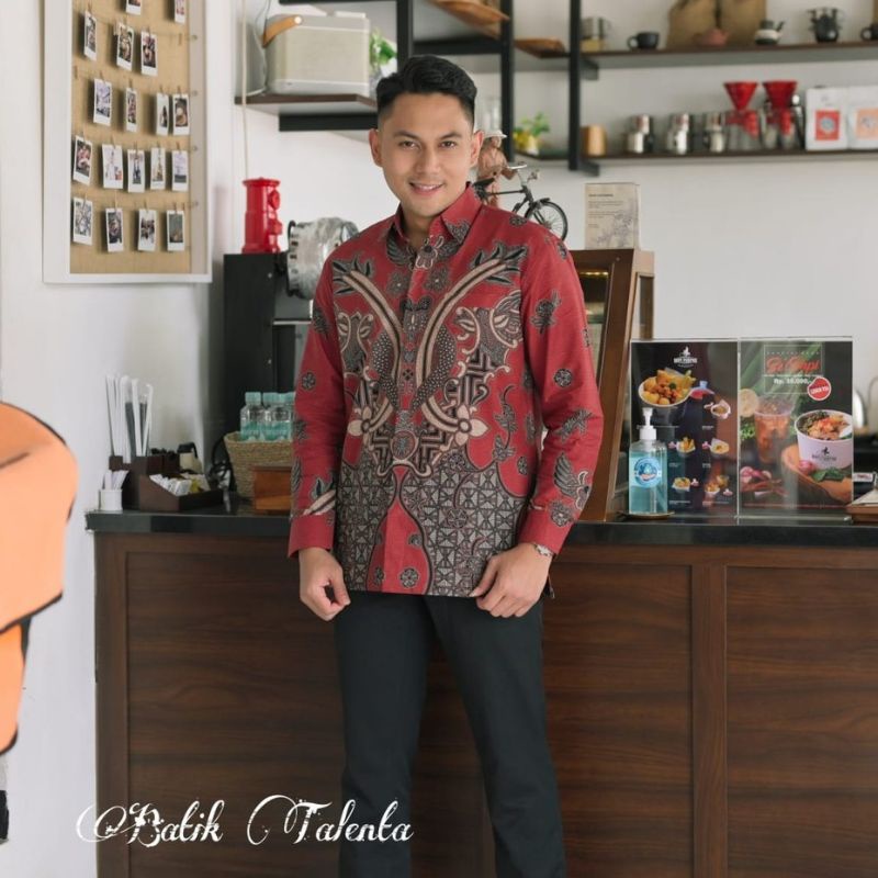 Batik Mewah katun batu Raden warna maroon Full Furing Terbaru Batik lengan panjang batik cowo tangan