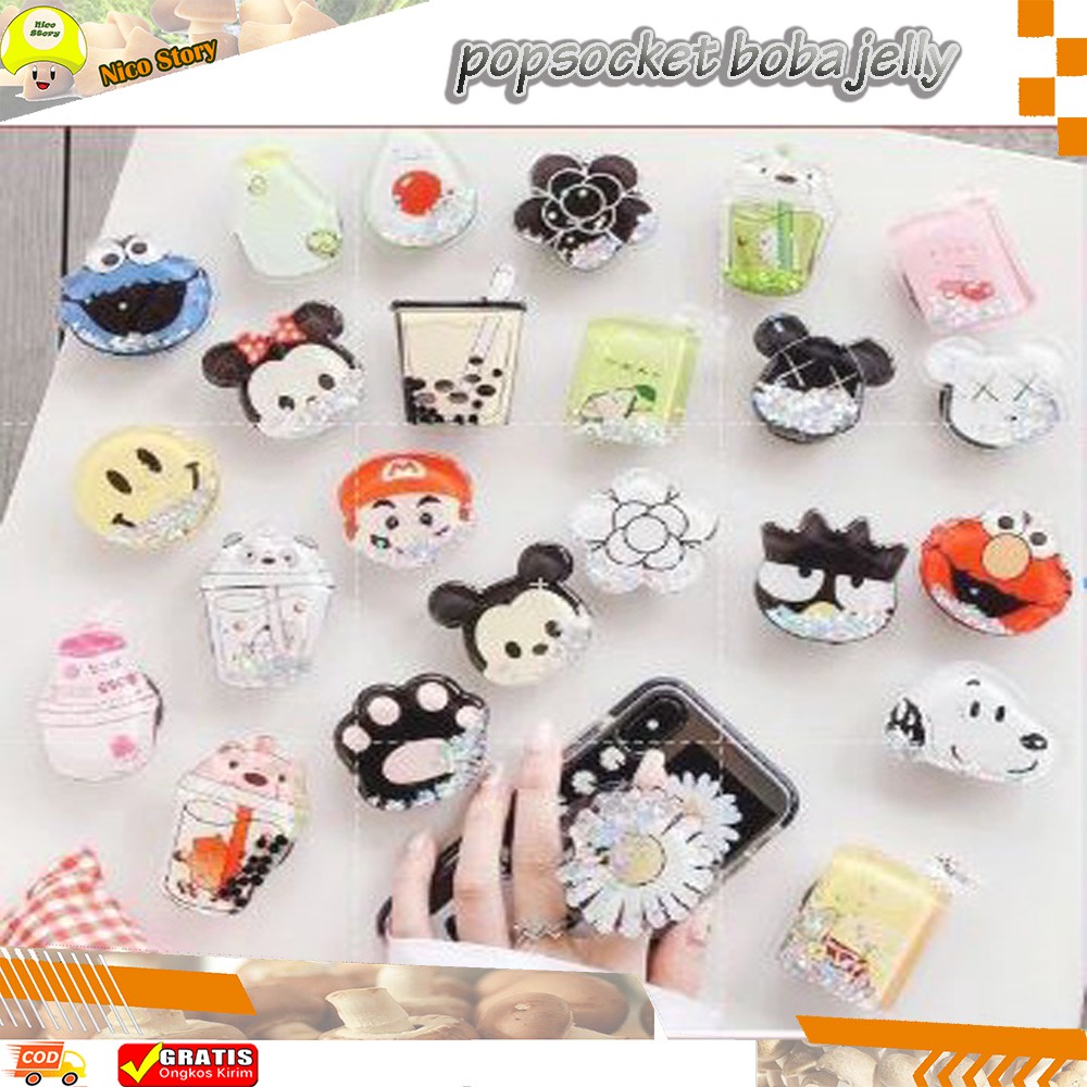 (NCS) Popsocket Boba Jelly Pop Socket Quicksand Gliter Motif Kartun Cute Phone Holder Expanding Import