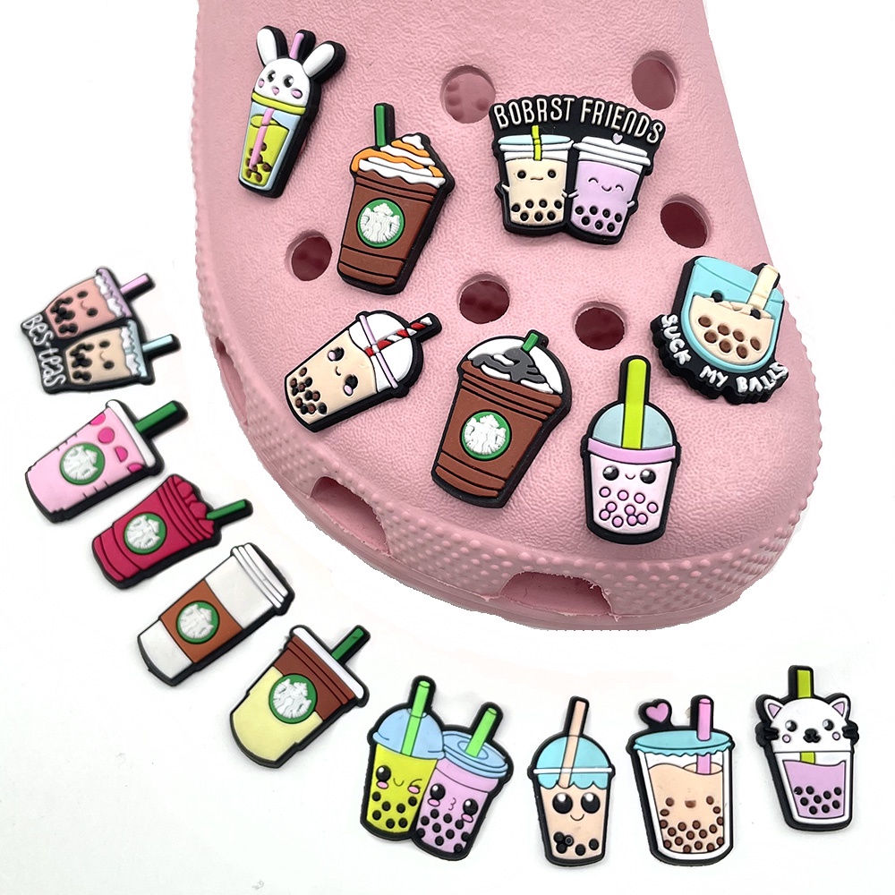 charms Crocs Pin Jibbitz Tema kartun minuman teh susu Gantungan Sepatu sandal Bahan DIY Bisa Dilepas decorate shoe accessories