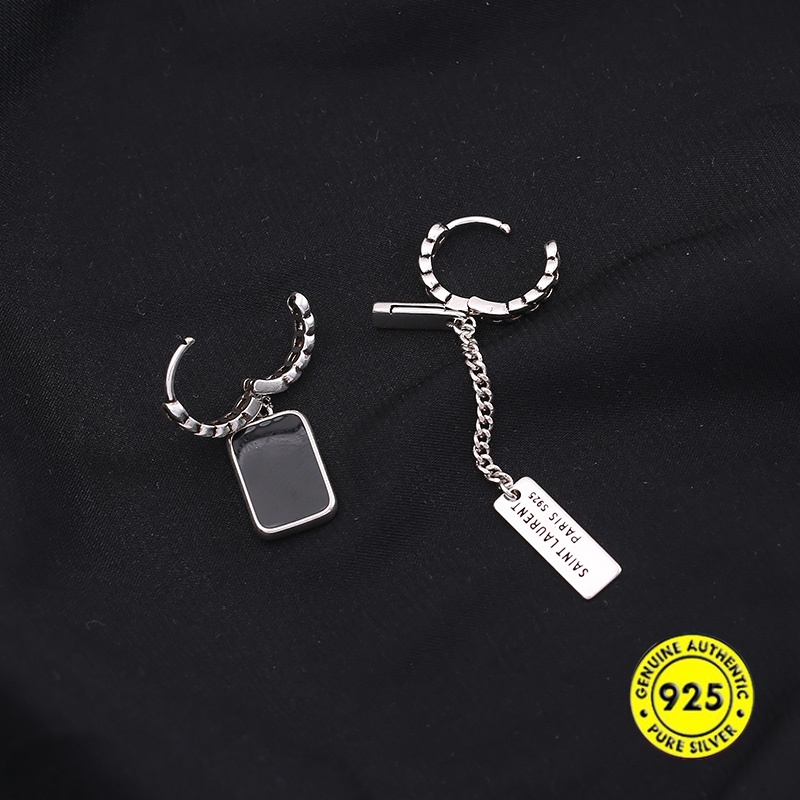 Anting Tusuk Gantung Asimetris Desain Persegitulisan Warna Hitam Gaya Trendy Untuk Wanita