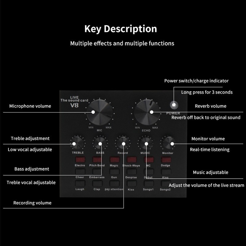 Trend-Soundcard v8 Mixer External Soundcard V8 Audio Microphone Singing Live Sound Card v8