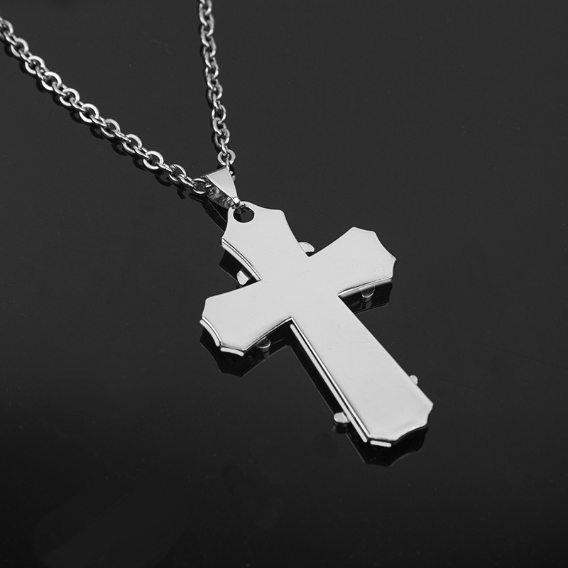 Kalung Rantai Liontin Salib Yesus Bahan Stainless Steel Warna Emas Perak Gaya Hip-Hop Rock Untuk Hadiah Ulang Tahun